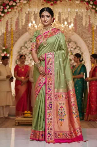 Green Color Soft Traditional Banarasi Silk Blend Saree