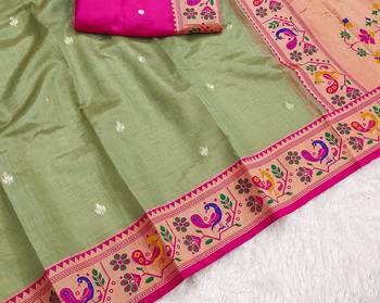 Green Color Soft Traditional Banarasi Silk Blend Saree 4