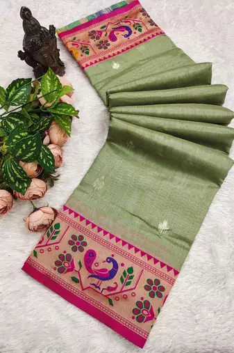 Green Color Soft Traditional Banarasi Silk Blend Saree