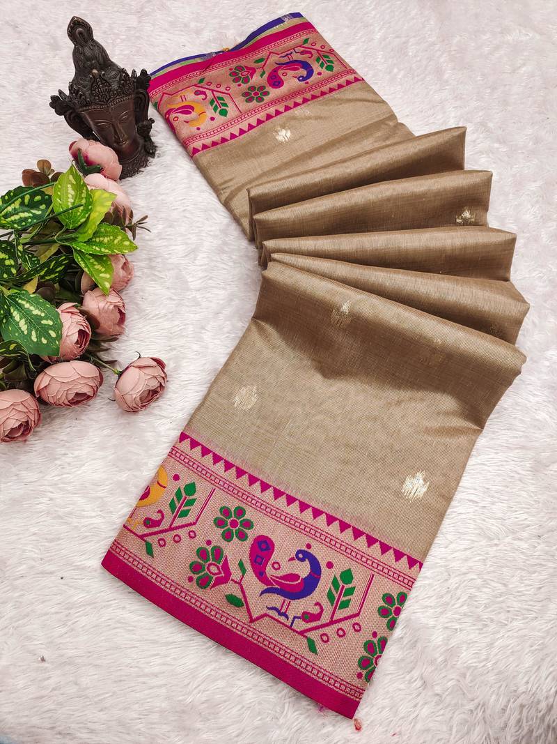 Brown Color Soft Traditional Banarasi Silk Blend Saree