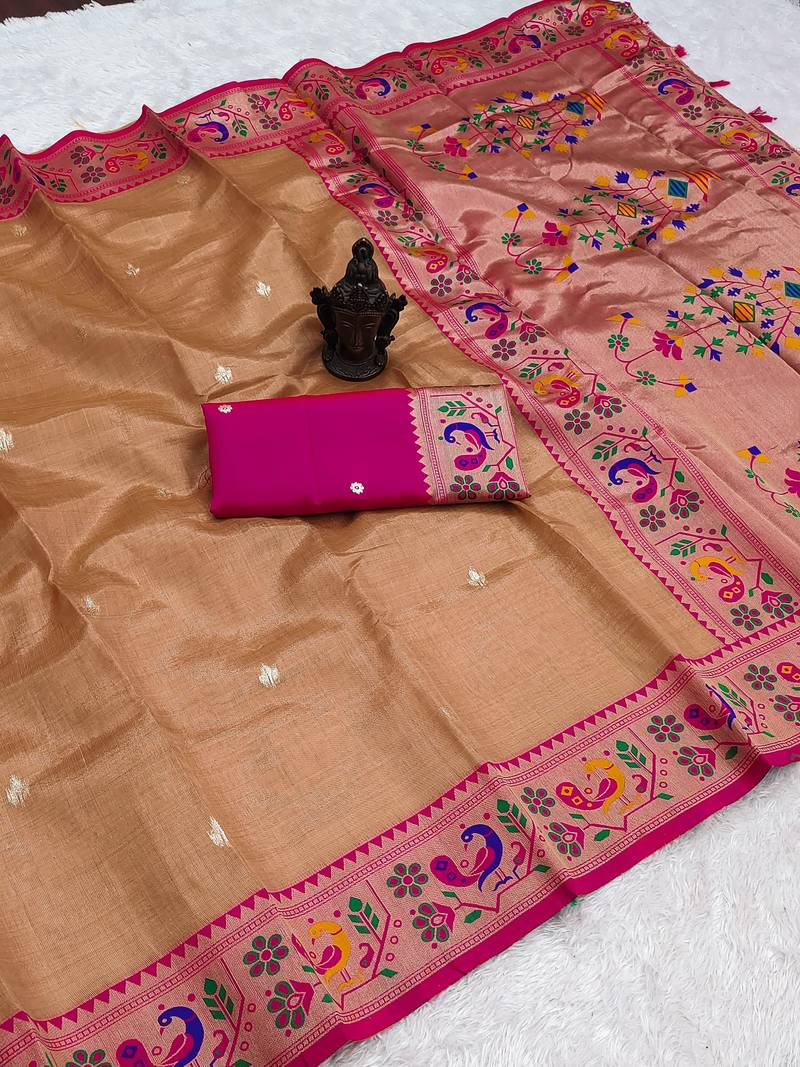 Orange Color Soft Traditional Banarasi Silk Blend Saree