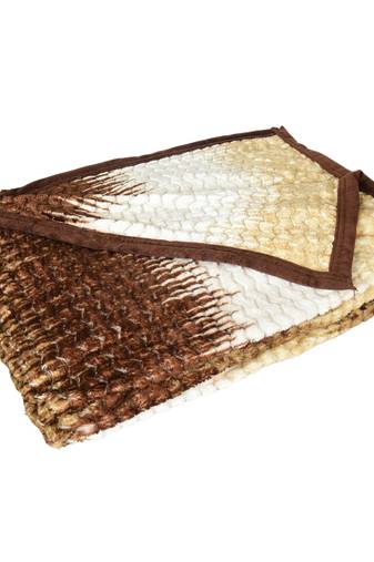 Ajanta handloom house single flannel blanket | comforter for ac/winter -white walnut brown