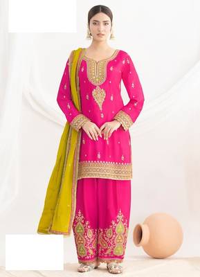 Pink heavy chinon suit-Full Stitched Free size 1