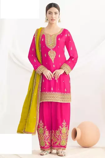 Pink heavy chinon Pallazo Suit - Full stitched free size