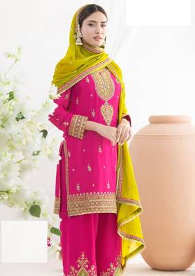 Pink heavy chinon suit-Full Stitched Free size 2