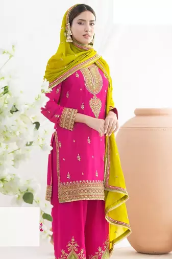 Pink heavy chinon suit-Full Stitched Free size