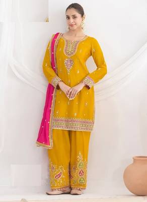 yellow heavy chinon wedding suit-Full Stitched Free size 1