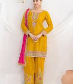 yellow heavy chinon wedding suit-Full Stitched Free size