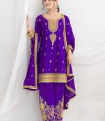 blue heavy chinon suit -Full Stitched Free size