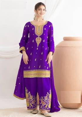 blue heavy chinon suit -Full Stitched Free size 2