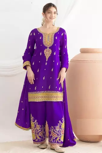 blue heavy chinon suit -Full Stitched Free size