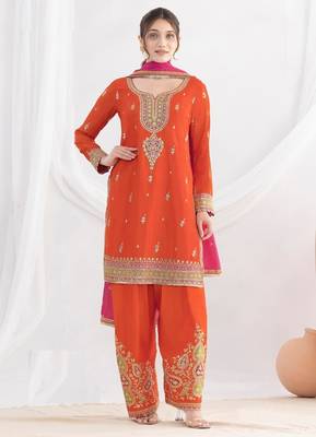 /orange heavy chinon suit-Full Stitched Free size 1