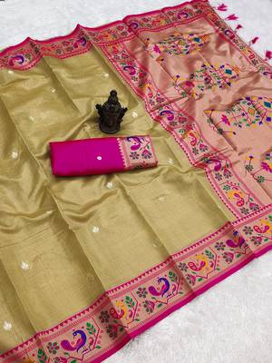Olive Green Color Soft Traditional Banarasi Silk Blend Saree 1