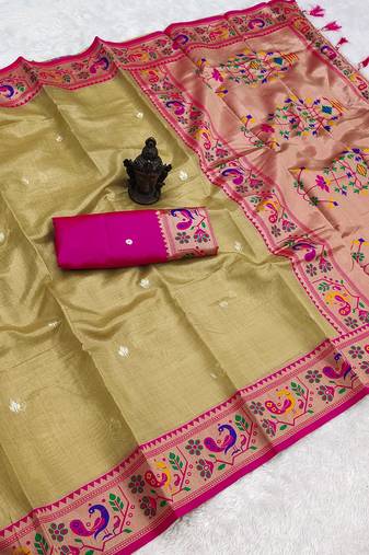 Olive Green Color Soft Traditional Banarasi Silk Blend Saree