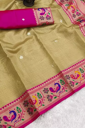Olive Green Color Soft Traditional Banarasi Silk Blend Saree