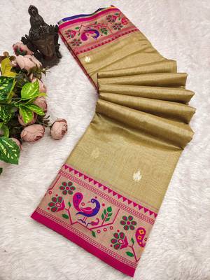 Olive Green Color Soft Traditional Banarasi Silk Blend Saree 3