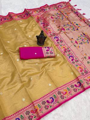 Mustered Color Soft Traditional Banarasi Silk Blend Saree 1