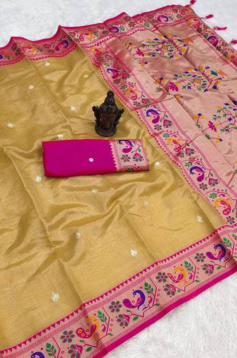 Mustered Color Soft Traditional Banarasi Silk Blend Saree