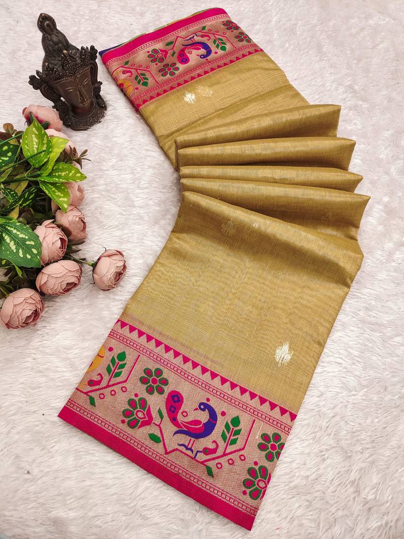 Mustered Color Soft Traditional Banarasi Silk Blend Saree