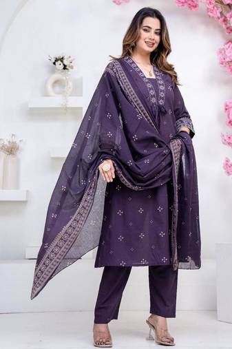 Navy cotton embroidered kurta set