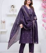 Navy cotton embroidered kurta set