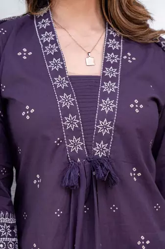 Navy cotton embroidered kurta set