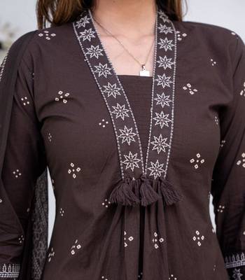 brown cotton embroidered kurta set 3