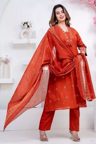 Pink cotton embroidered kurta set