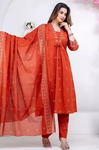 Pink cotton embroidered kurta set