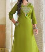 green cotton embroidered kurta set