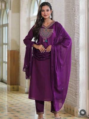 Purple cotton embroidered kurta set 2