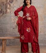maroon cotton embroidered kurta set
