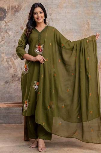 taj cotton  straight  kurti-pant-dupatta  set