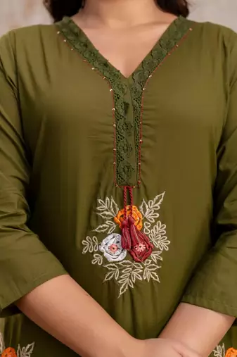 taj cotton  straight  kurti-pant-dupatta  set