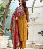 mustard cotton embroidered kurta set