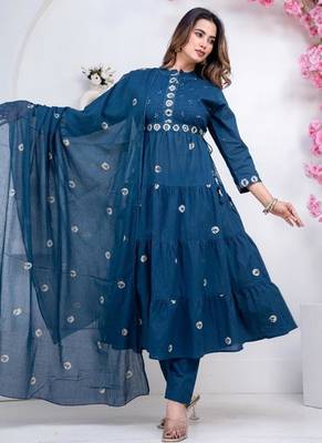 taj cotton cambric printed anarkali kurti-pant-dupatta  set 1