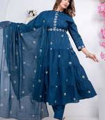 taj cotton cambric printed anarkali kurti-pant-dupatta  set