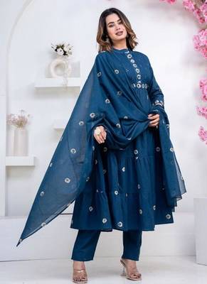 taj cotton cambric printed anarkali kurti-pant-dupatta  set 2
