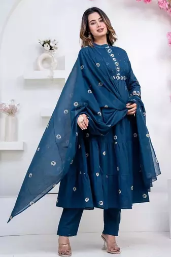 taj cotton cambric printed anarkali kurti-pant-dupatta  set