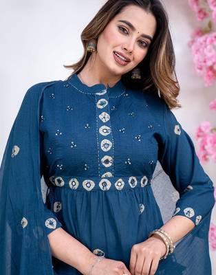 taj cotton cambric printed anarkali kurti-pant-dupatta  set 3