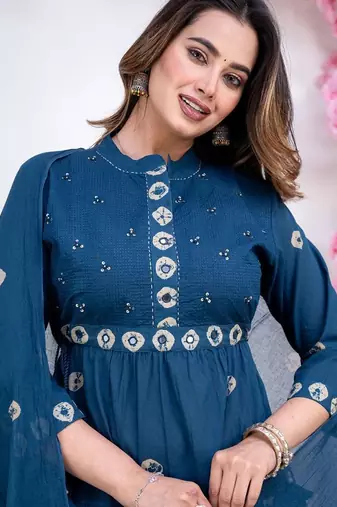 taj cotton cambric printed anarkali kurti-pant-dupatta  set