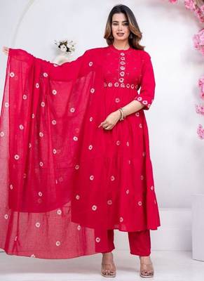 Pink cotton embroidered kurta set 1