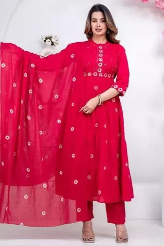 Pink cotton embroidered kurta set