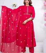 Pink cotton embroidered kurta set