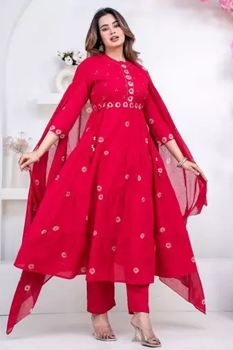 Pink cotton embroidered kurta set