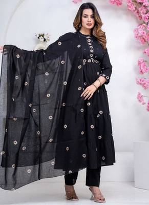 black cotton embroidered kurta set 1