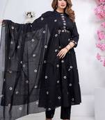 black cotton embroidered kurta set