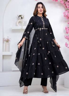 black cotton embroidered kurta set 2