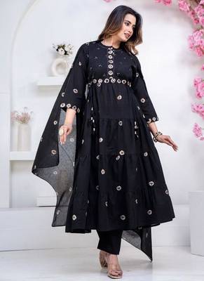 black cotton embroidered kurta set 3