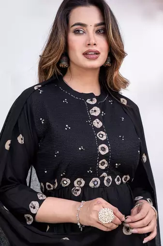 black cotton embroidered kurta set